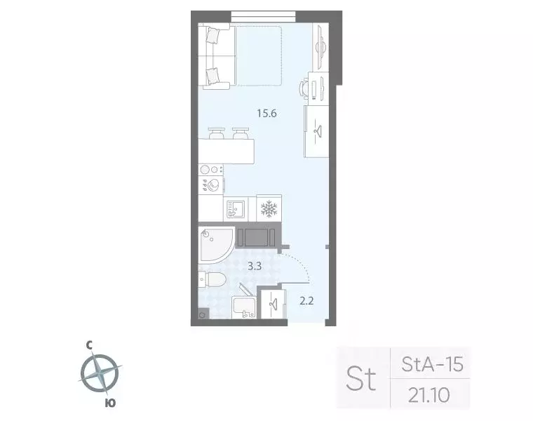 Студия Санкт-Петербург Товарищеский просп., 38Б (21.1 м) - Фото 0