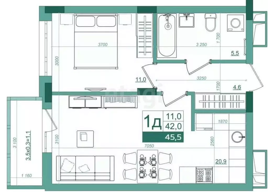1-к кв. Тульская область, Тула Оборонная ул., 102Б (41.6 м) - Фото 1