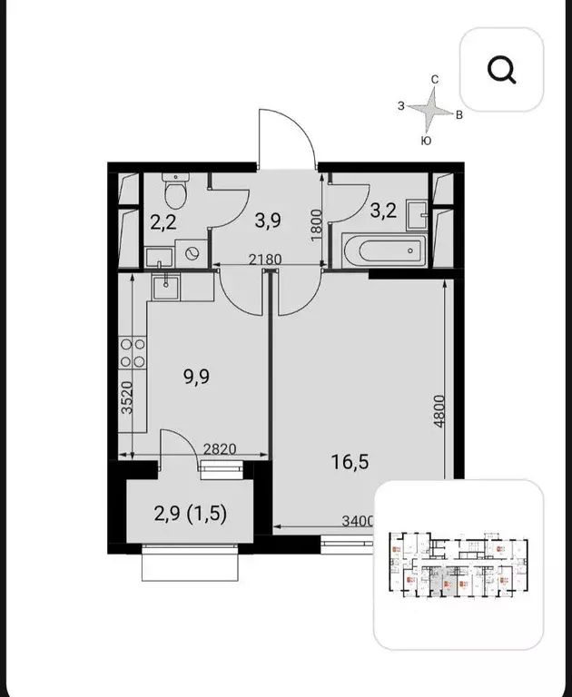 Квартира, 1 комната, 37.1 м - Фото 1