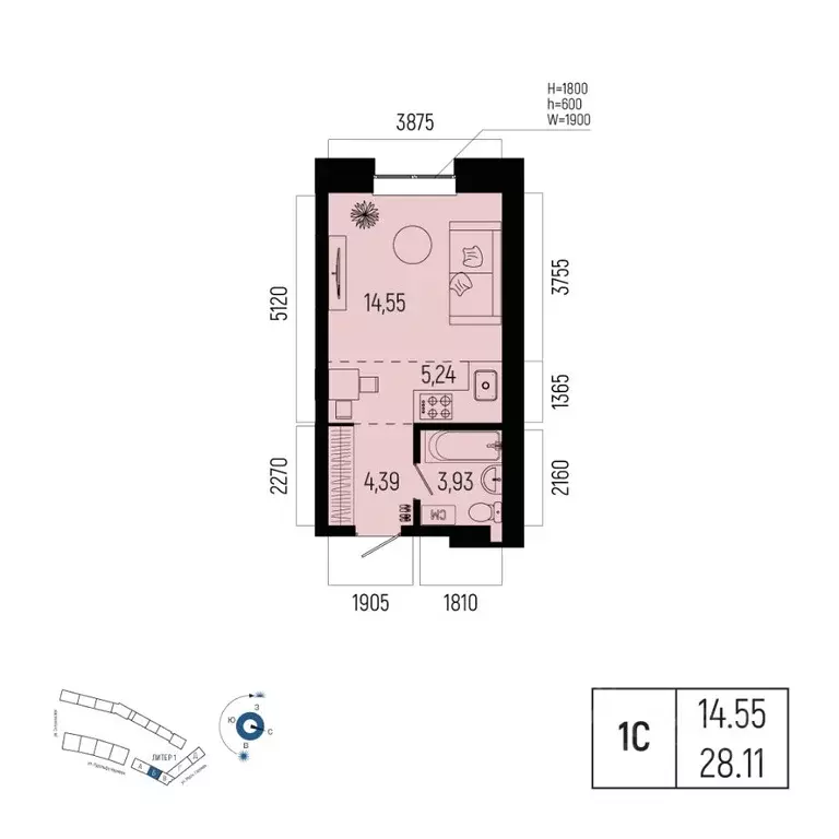 1-к кв. Башкортостан, Уфа Глумилино-1 мкр, Новатор жилой комплекс ... - Фото 1