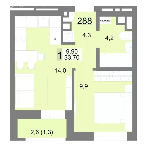 1-комнатная квартира: Екатеринбург, улица Металлургов, 63 (33.7 м) - Фото 0