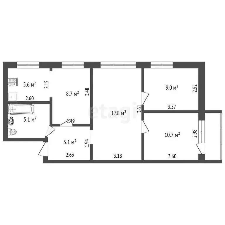 3-комнатная квартира: Алапаевск, улица Пушкина, 101 (62 м) - Фото 0