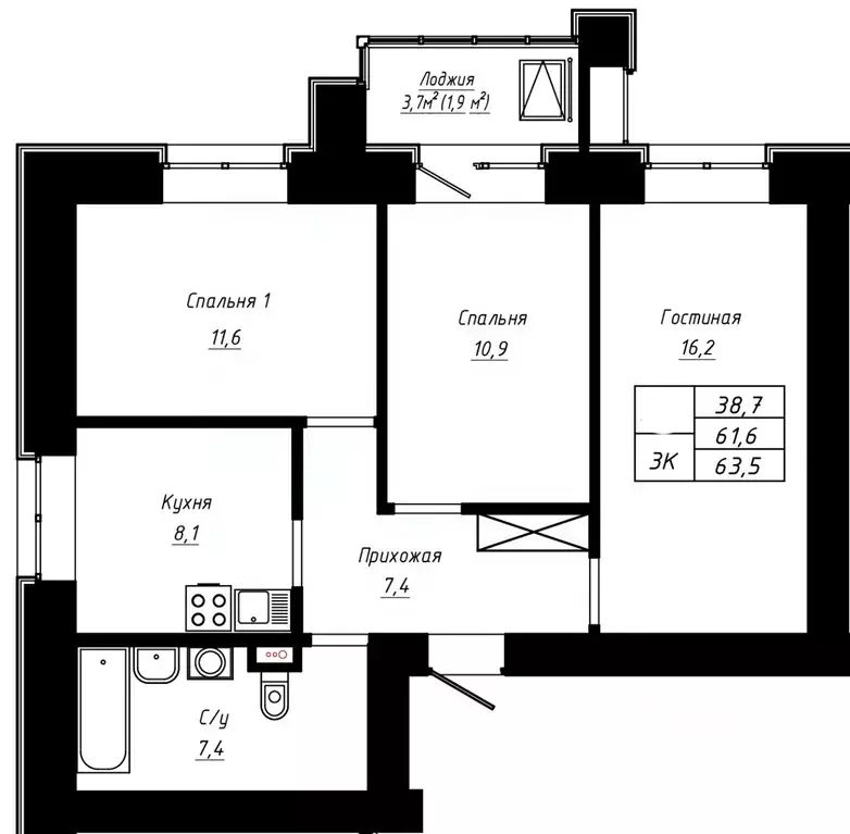 3-к кв. Алтайский край, Барнаул ул. Сухэ-Батора, 39 (63.5 м) - Фото 0