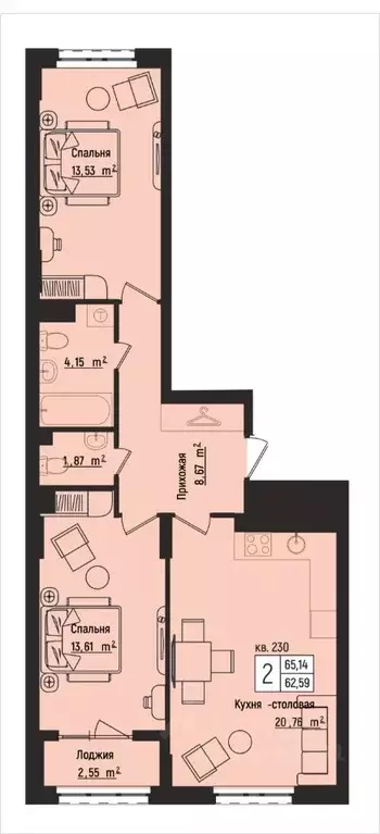 2-к кв. Нижегородская область, Нижний Новгород Литературная ул., 5 ... - Фото 1