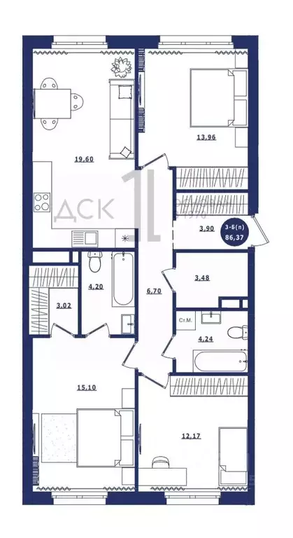 3-к кв. Ханты-Мансийский АО, Сургут Высоковольтная ул., 6/2 (86.37 м) - Фото 1