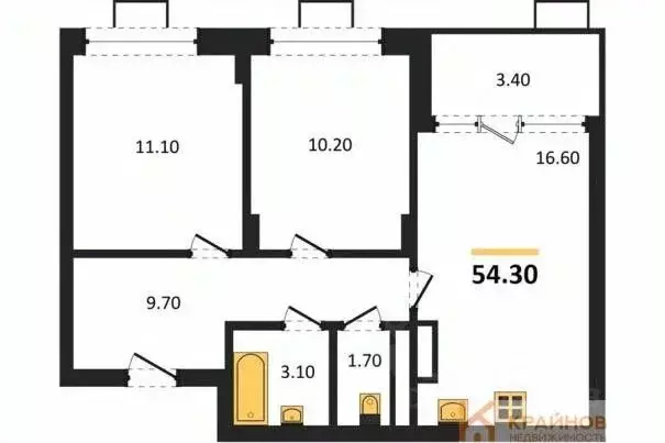 2-к кв. Воронежская область, Воронеж ул. Остужева, 52/5 (54.3 м) - Фото 0