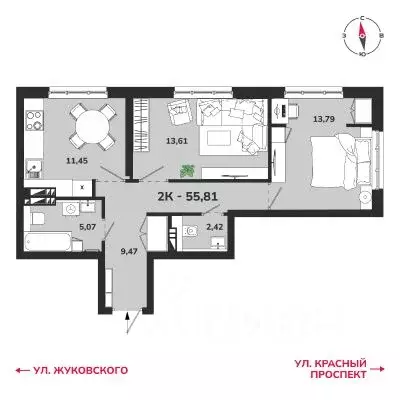 2-к кв. Новосибирская область, Новосибирск Аэропорт мкр,  (55.81 м) - Фото 0