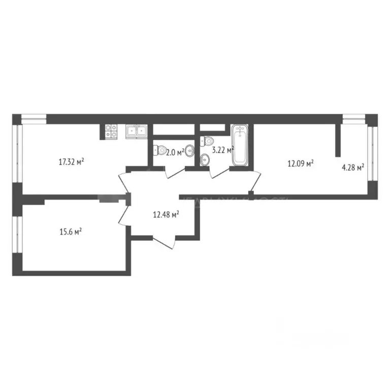 2-к кв. Тюменская область, Тюмень ул. Тимофея Кармацкого, 3 (67.0 м) - Фото 1