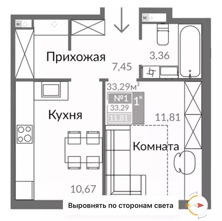 1-к кв. Крым, Симферополь пер. Лавандовый, 2/11 (33.3 м) - Фото 1