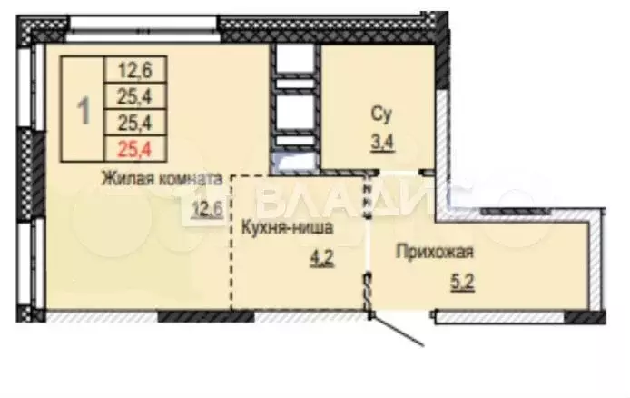 Квартира-студия, 25,6 м, 20/24 эт. - Фото 0