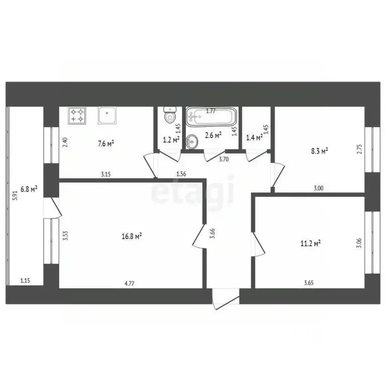 3-к кв. Калининградская область, Калининград Батальная ул., 71 (58.9 ... - Фото 1