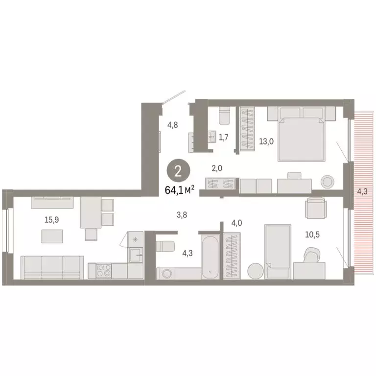 2-комнатная квартира: Новосибирский район, рабочий посёлок Краснообск, ... - Фото 2