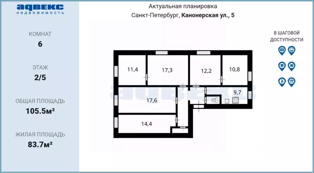 6-к кв. Санкт-Петербург Канонерская ул., 5 (105.5 м) - Фото 2