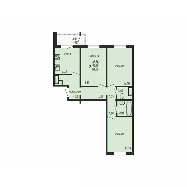 3-к кв. Челябинская область, Челябинский городской округ, пос. ... - Фото 1