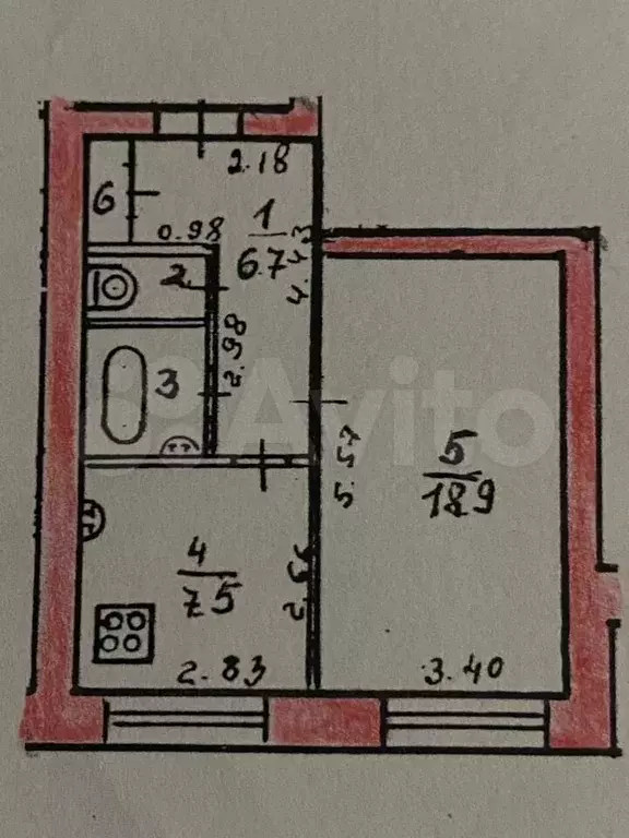 1-к. квартира, 37,8 м, 1/5 эт. - Фото 0