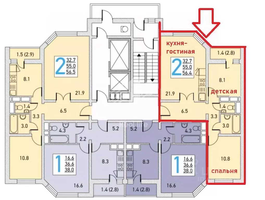 2-к кв. Московская область, Домодедово Южный мкр, ул. Курыжова (55.0 ... - Фото 2