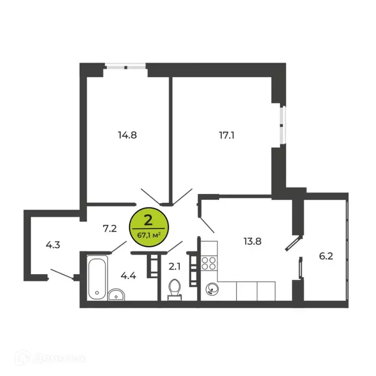 Продаётся 2-к квартира, 67.19 м - Фото 1