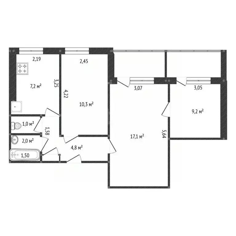 3-к кв. Башкортостан, Уфа ул. Красина, 15 (55.5 м) - Фото 2