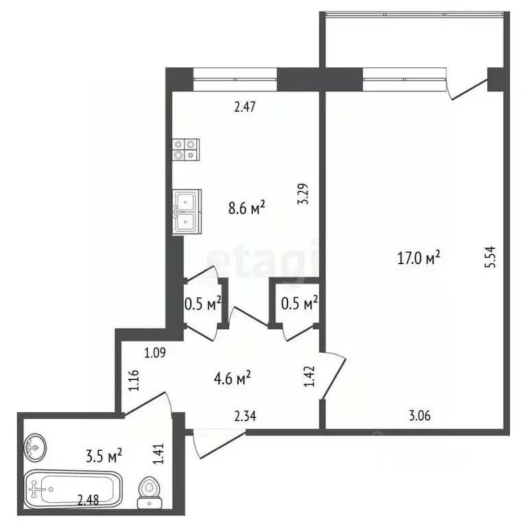 1-к кв. Саха (Якутия), Якутск ул. Богдана Чижика, 18 (34.7 м) - Фото 2