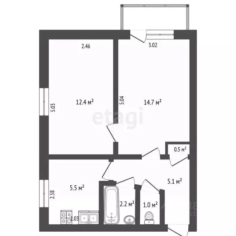 2-к кв. Татарстан, Альметьевск Геофизическая ул., 5А (42.0 м) - Фото 2