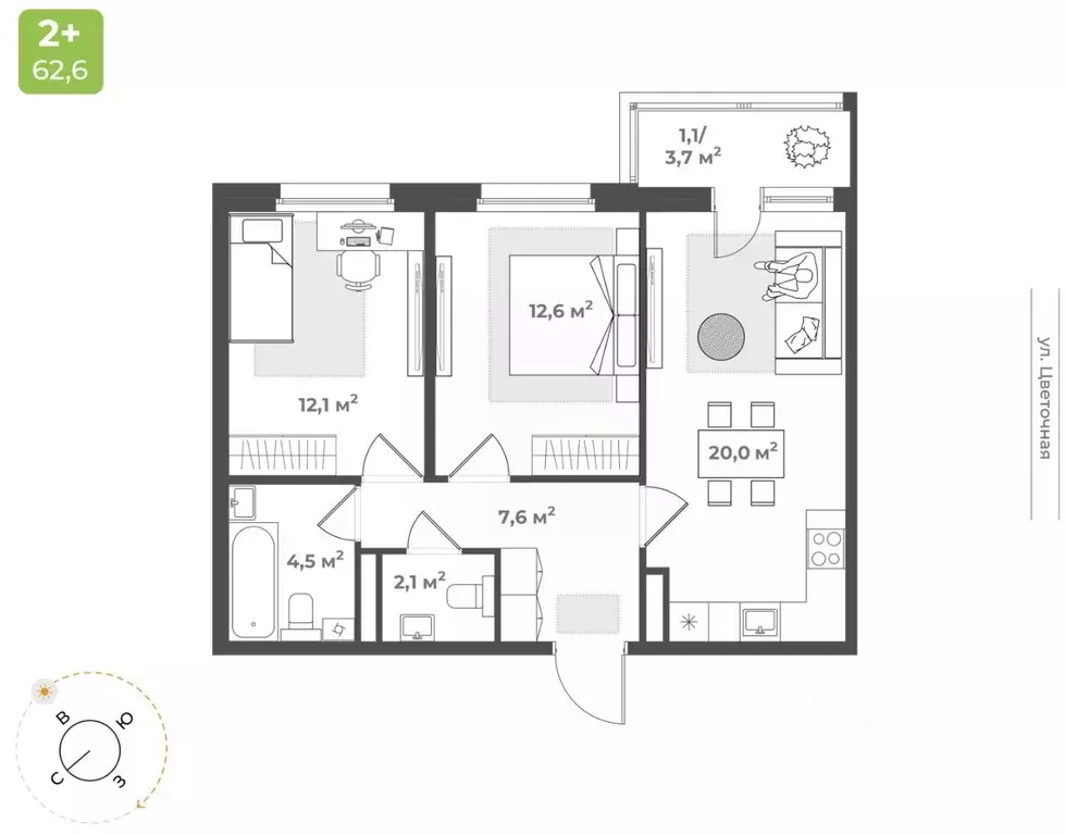 2-к кв. Тверская область, Тверь Соминка мкр,  (60.0 м) - Фото 0