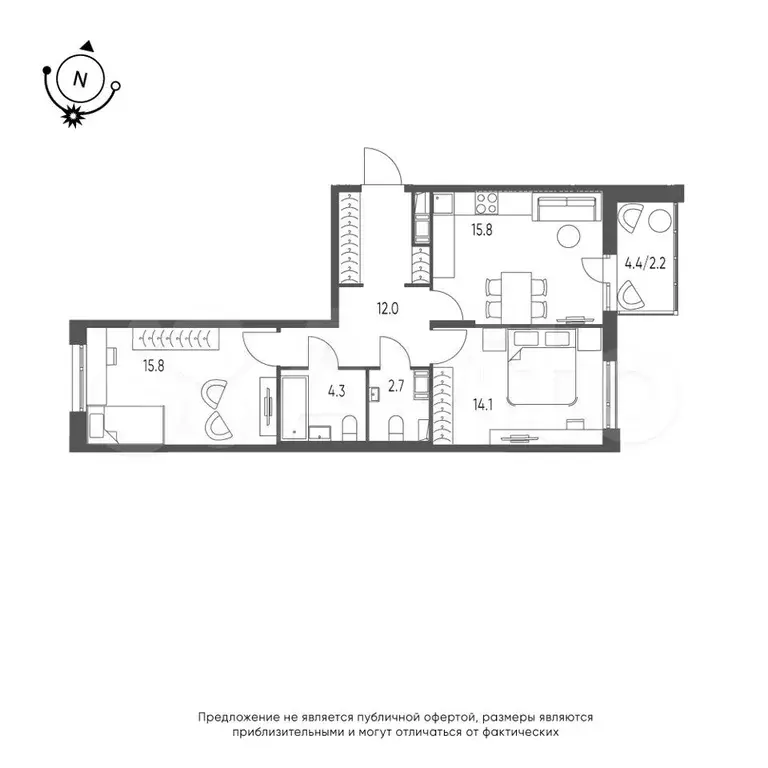 2-к. квартира, 66,9 м, 8/9 эт. - Фото 1