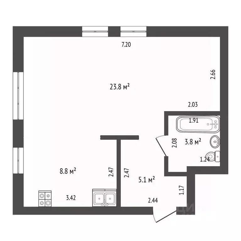 1-к кв. Калининградская область, Светлогорск Подгорная ул., 1 (42.0 м) - Фото 2