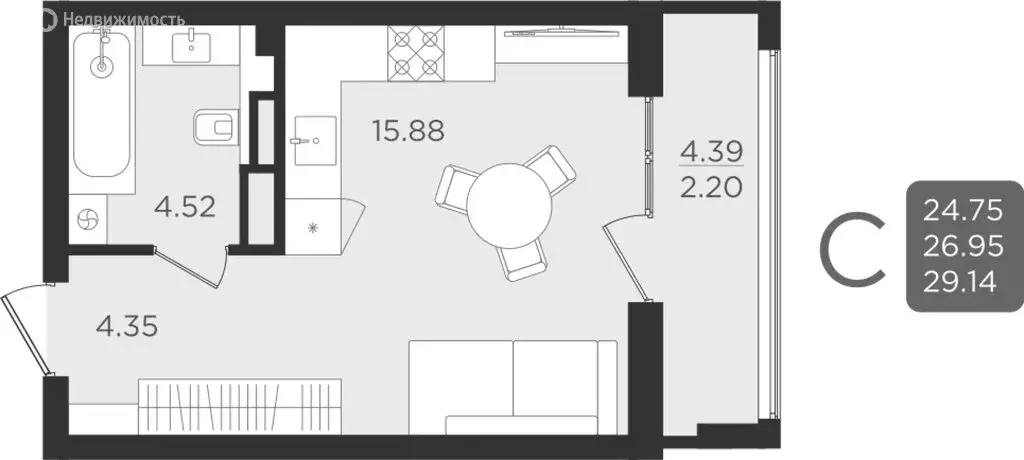 Квартира-студия: Калининград, улица Старшины Дадаева, 55к2 (26.95 м) - Фото 1