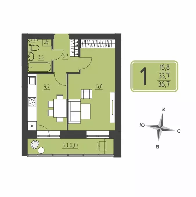 Продаётся 1-к квартира, 36.7 м - Фото 1
