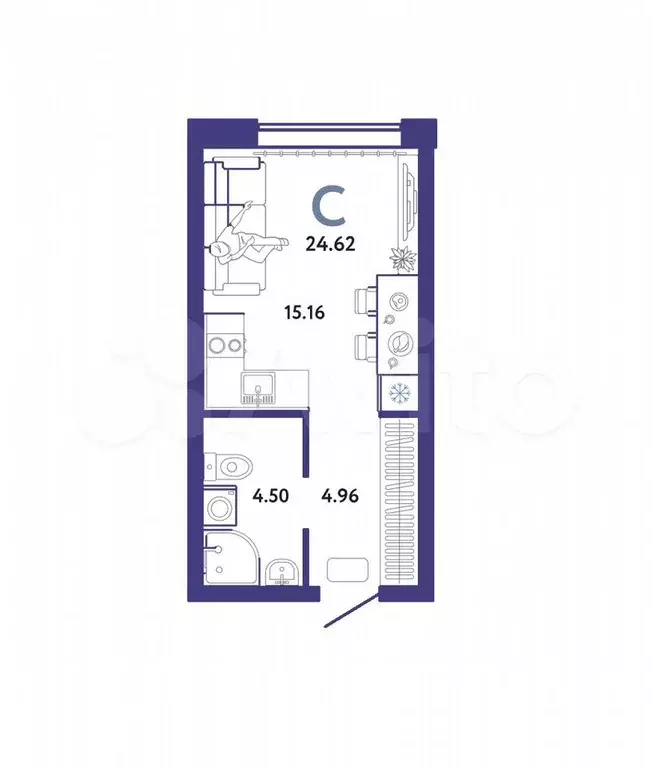 Квартира-студия, 24 м, 2/13 эт. - Фото 1