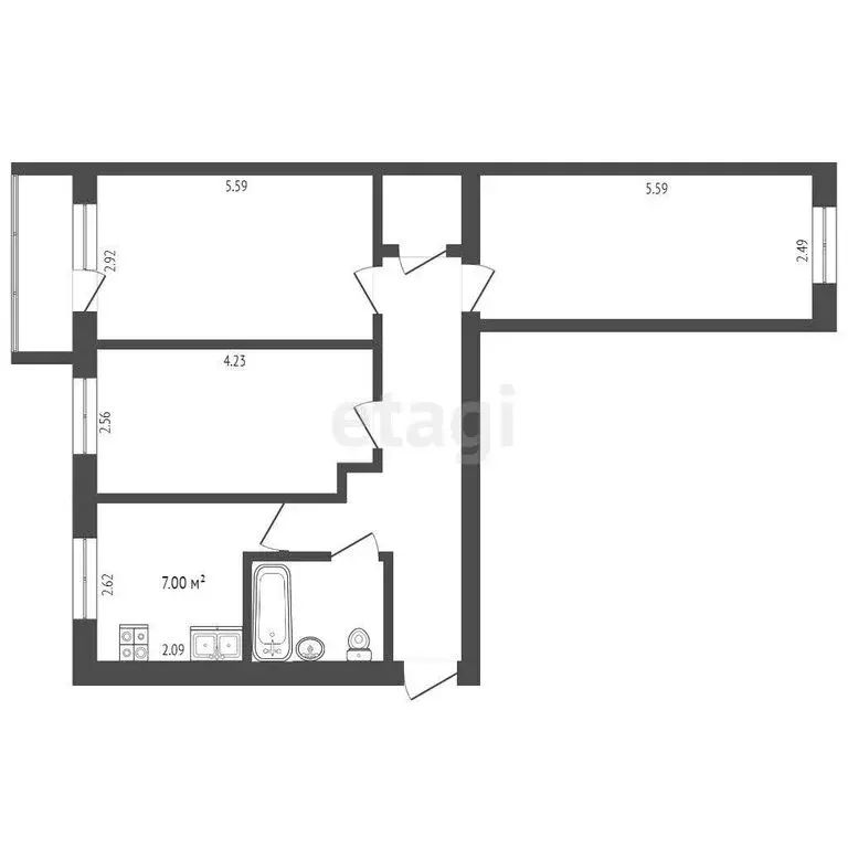 3-комнатная квартира: Вологда, улица Ильюшина, 8 (58 м) - Фото 1