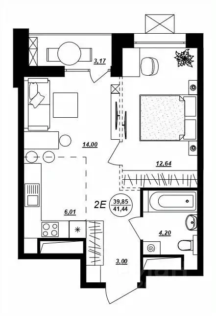 2-к кв. Хабаровский край, Хабаровск ул. Демьяна Бедного (41.44 м) - Фото 1