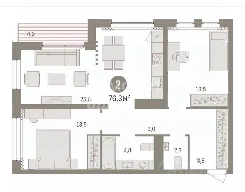 2-к кв. Ханты-Мансийский АО, Сургут Игоря Киртбая ул., 30 (71.8 м) - Фото 1