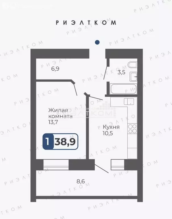 1-комнатная квартира: Чигири, улица Василенко, 7/2 (38.9 м) - Фото 1
