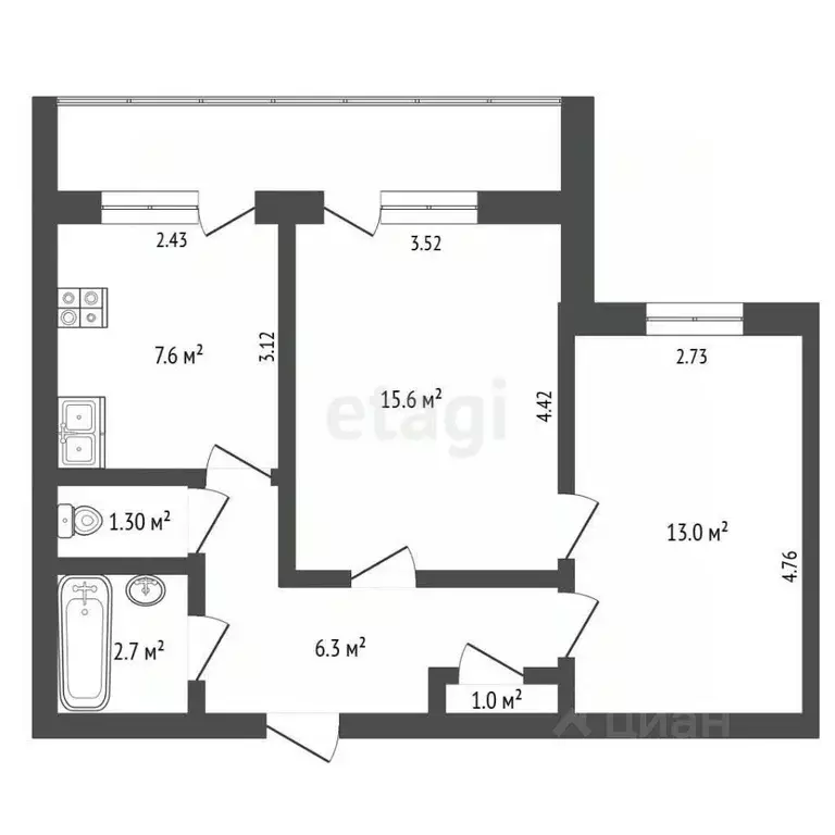 2-к кв. Татарстан, Альметьевск просп. Строителей, 35 (47.5 м) - Фото 2