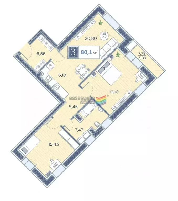 3-к кв. Красноярский край, Красноярск ул. Петра Подзолкова, 12 (80.4 ... - Фото 2