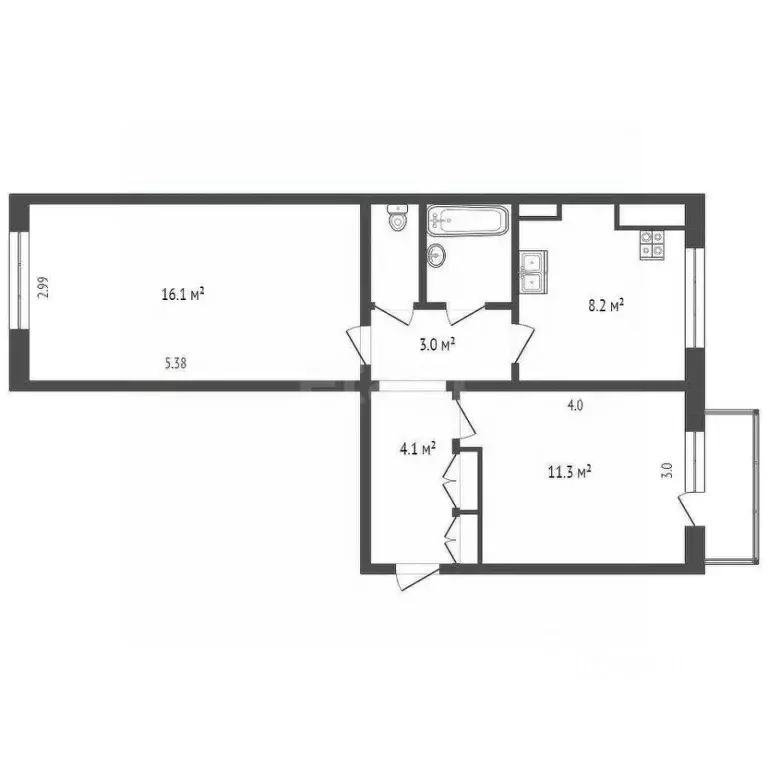 2-к кв. Вологодская область, Вологда Старое ш., 8 (46.9 м) - Фото 2