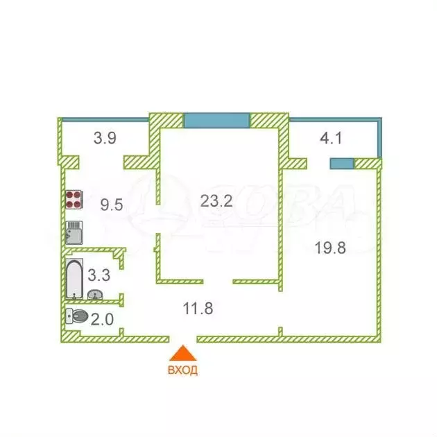 2-к. квартира, 69 м, 2/4 эт. - Фото 0