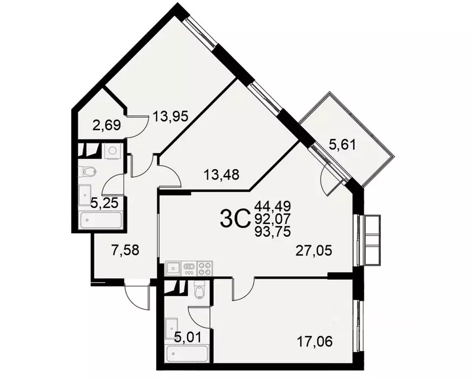 3-к кв. Тульская область, Тула Хлебная пл. (92.07 м) - Фото 0