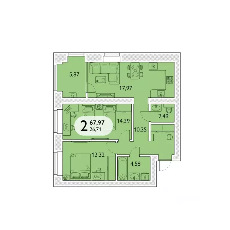 2-к кв. Брянская область, Брянский район, пос. Мичуринский, ... - Фото 1