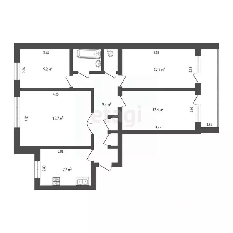 4-к кв. Омская область, Омск Харьковская ул., 19 (70.1 м) - Фото 1