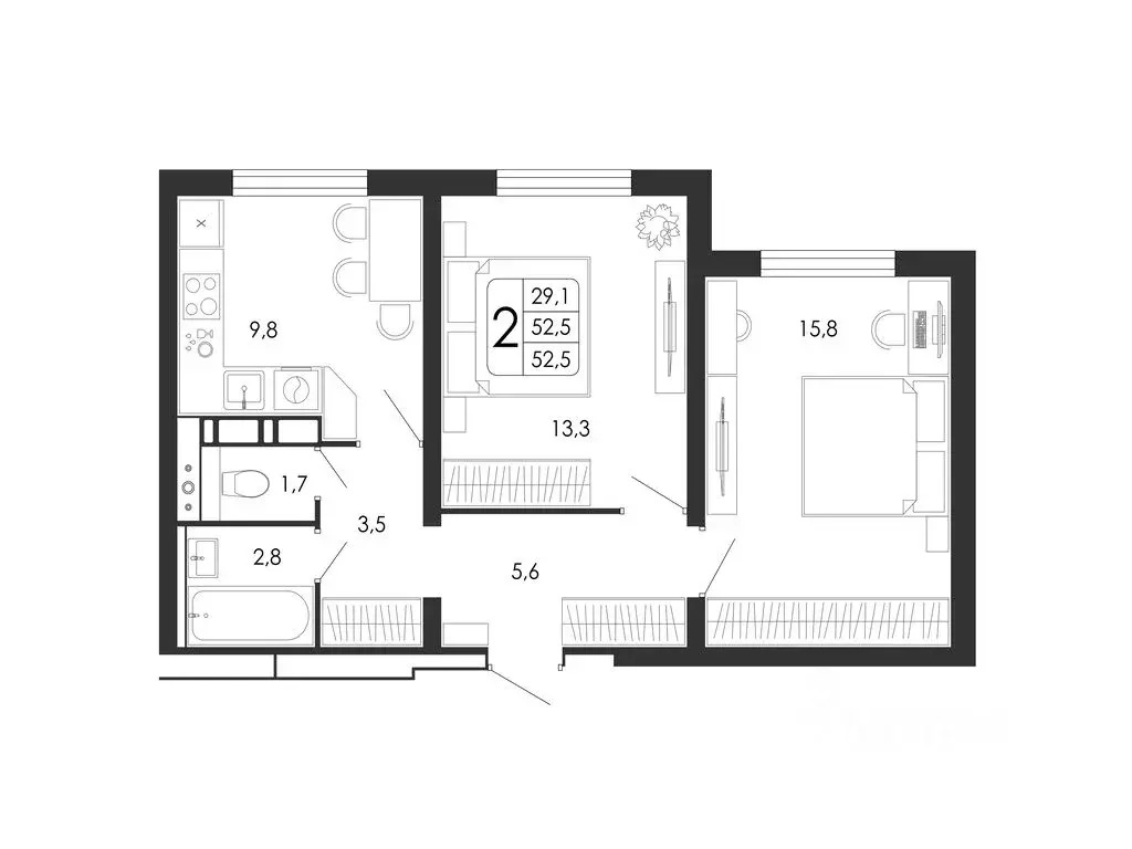 2-к кв. Воронежская область, Воронеж ул. Загоровского, 5/1 (52.5 м) - Фото 0