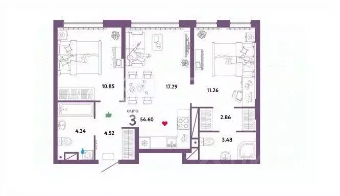 3-к кв. Свердловская область, Екатеринбург тракт Сибирский, 24А (54.5 ... - Фото 1