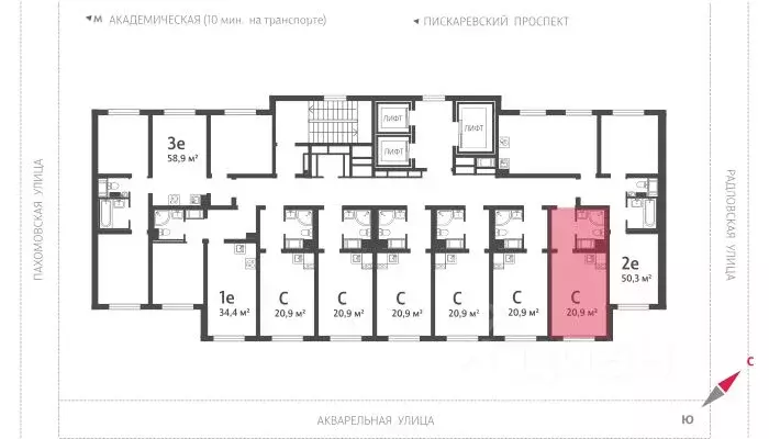 Студия Санкт-Петербург ул. Пахомовская, 14к2 (20.8 м) - Фото 1