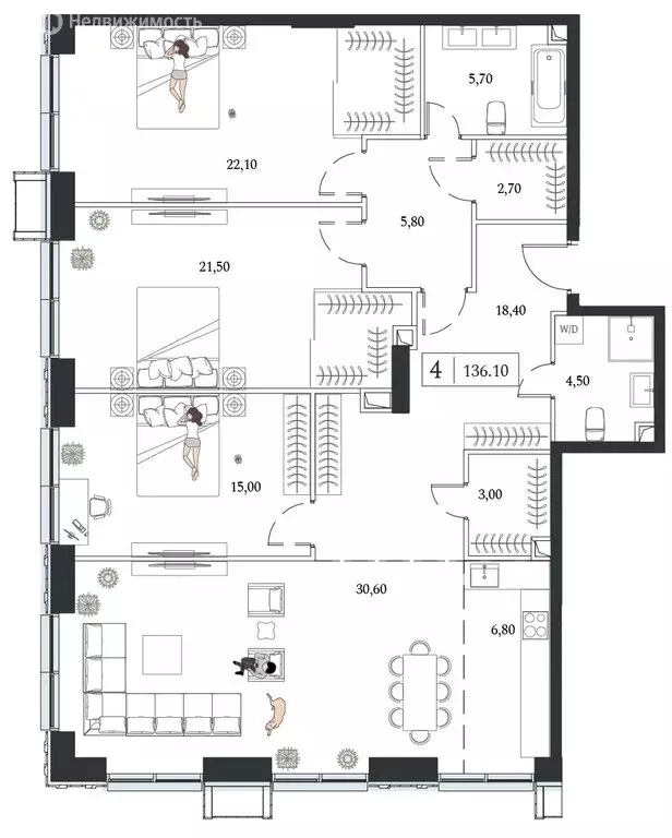 4-комнатная квартира: Москва, проспект Андропова, 9/1 (136.1 м) - Фото 1