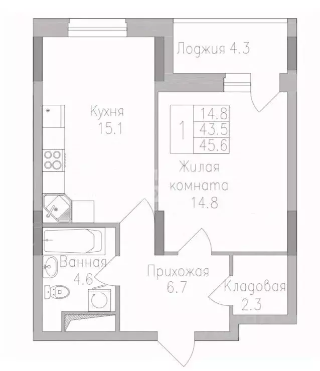 1-к кв. Липецкая область, Липецк ул. Тельмана, 120 (45.6 м) - Фото 2