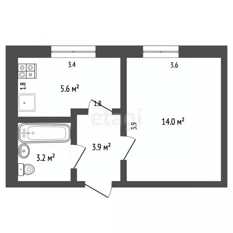 1-к кв. Ростовская область, Ростов-на-Дону Профсоюзная ул., 89 (28.7 ... - Фото 2