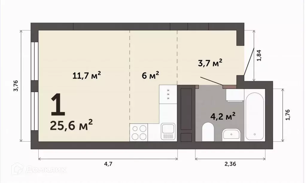 Продаётся квартира-студия, 25.6 м - Фото 1