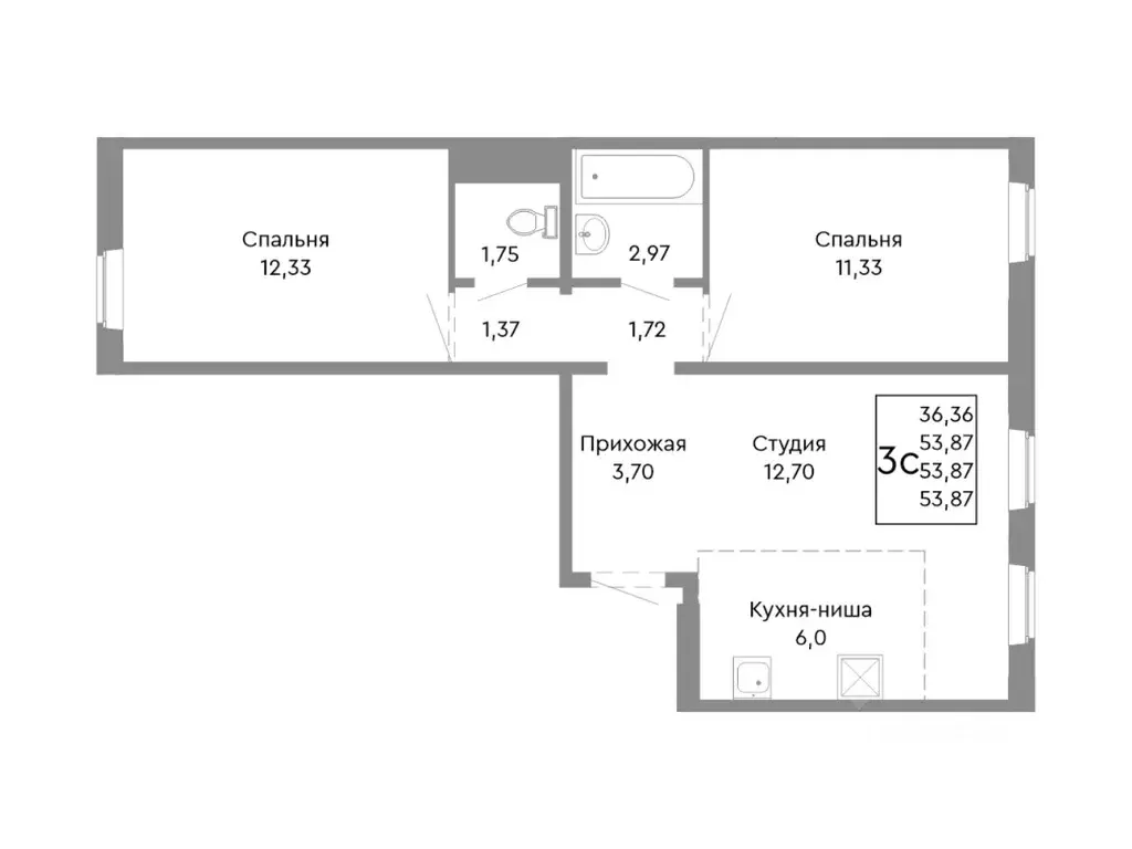 3-к кв. Челябинская область, Челябинск Нефтебазовая ул. (53.87 м) - Фото 1