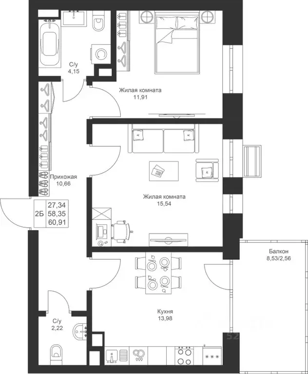 2-к кв. Татарстан, Лаишевский район, Столбищенское с/пос, с. Усады ул. ... - Фото 1